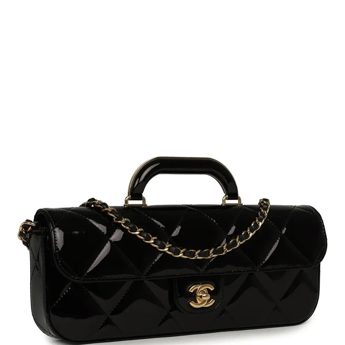 Chanel Chanel Large Top Handle Long Flap Bag with Chain Black Mirror Calfskin Gold Hardware | Thumbnail 2 Chanel Chanel Large Top Handle Long Flap Bag with Chain Black Mirror Calfskin Gold Hardware | Thumbnail 2