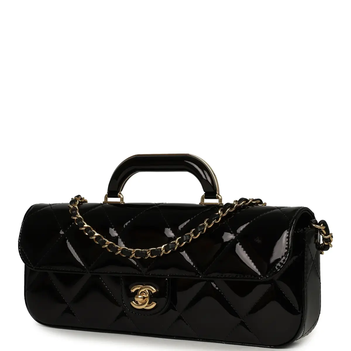 Chanel Chanel Large Top Handle Long Flap Bag with Chain Black Mirror Calfskin Gold Hardware | Thumbnail 5 Chanel Chanel Large Top Handle Long Flap Bag with Chain Black Mirror Calfskin Gold Hardware | Thumbnail 5