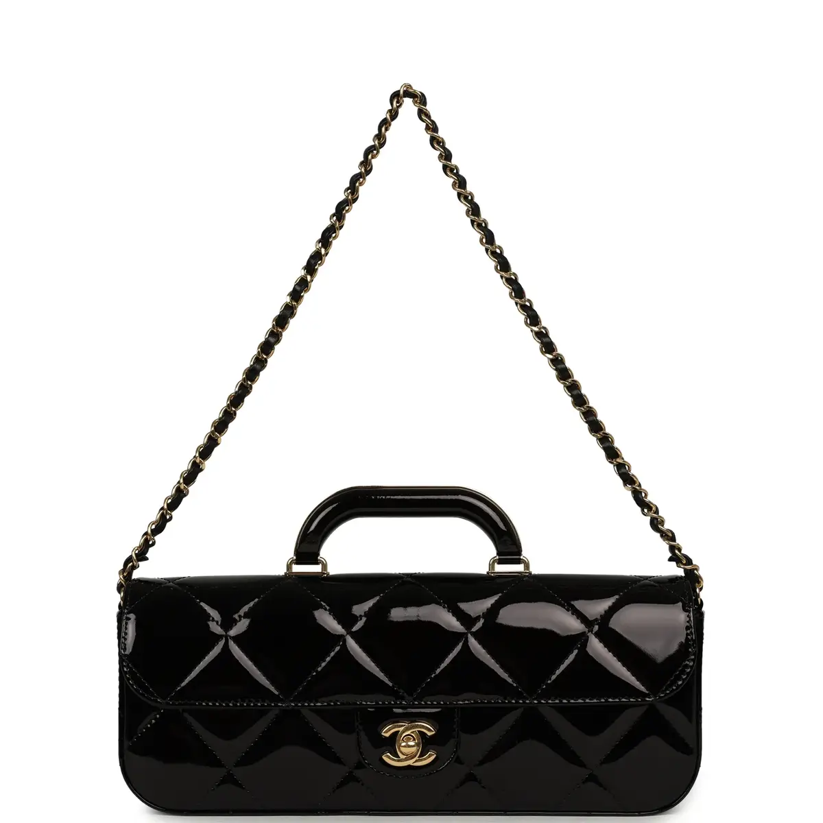 Chanel Chanel Large Top Handle Long Flap Bag with Chain Black Mirror Calfskin Gold Hardware | Thumbnail 6 Chanel Chanel Large Top Handle Long Flap Bag with Chain Black Mirror Calfskin Gold Hardware | Thumbnail 6