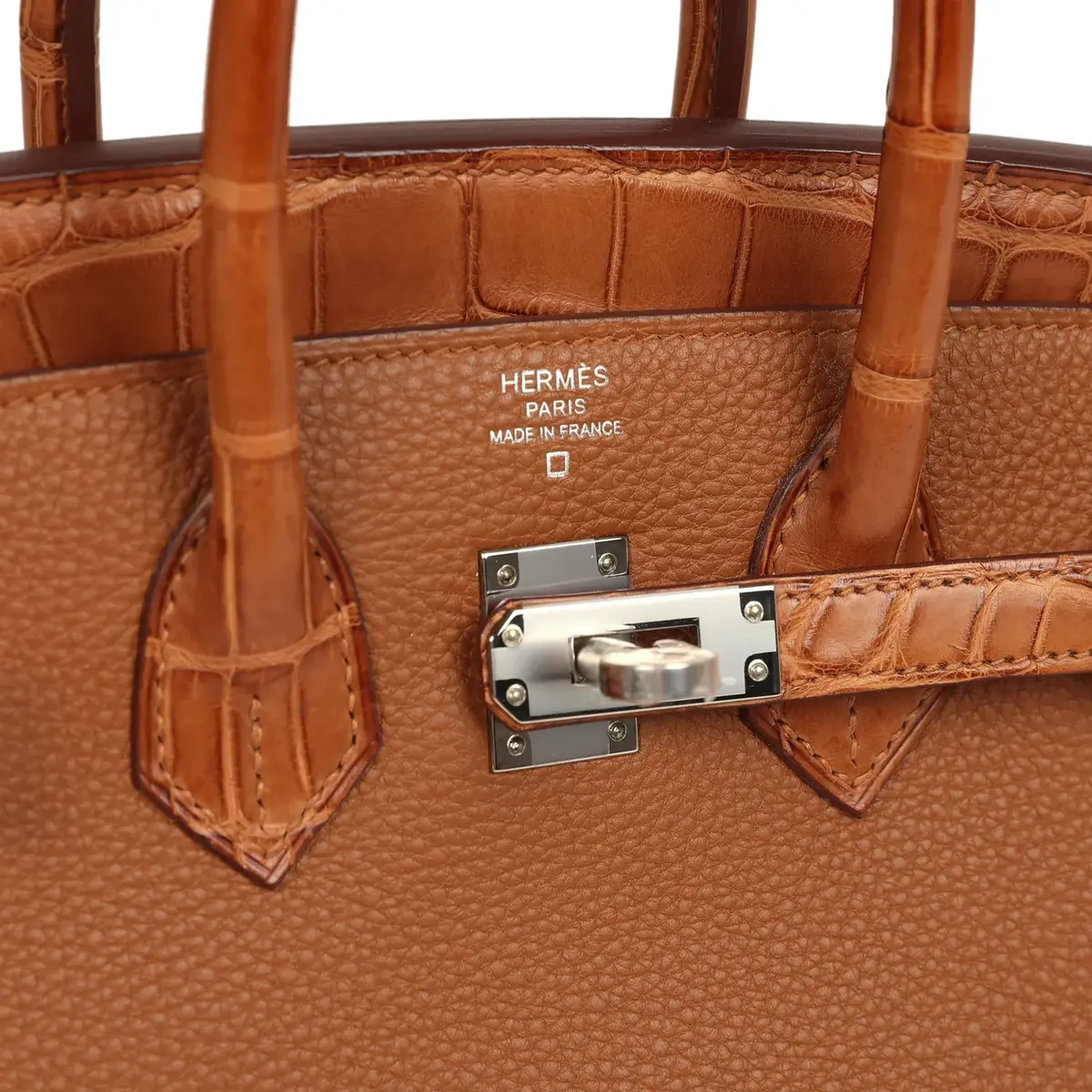 HERMÈS Pre-owned Hermes Birkin 25 Gold Togo, Matte Alligator Touch Palladium Hardware | Thumbnail 7