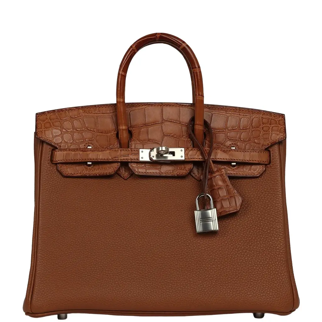 Pre-owned Hermes Birkin 25 Gold Togo, Matte Alligator Touch Palladium Hardware Pre-owned Hermes Birkin 25 Gold Togo, Matte Alligator Touch Palladium Hardware