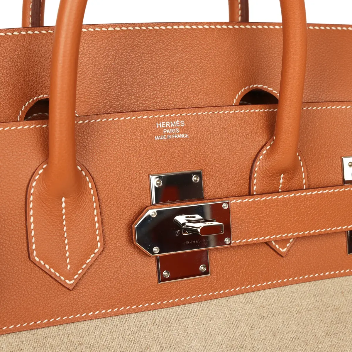 HERMÈS Pre-owned Hermes Birkin HAC 50 Gold Evercolor, Toile De Camp Palladium Hardware | Thumbnail 7