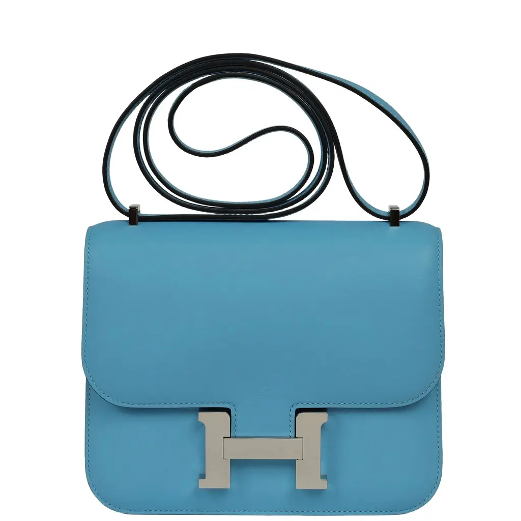 Pre-owned Hermes Constance 18 Celeste Swift Palladium Hardware Pre-owned Hermes Constance 18 Celeste Swift Palladium Hardware