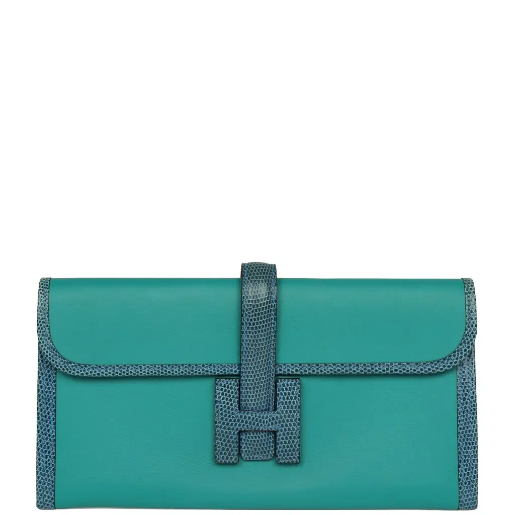 Pre-owned Hermes Jige Elan 29 Bleu Paon Swift, Mykonos Varanus Niloticus Lizard Touch Pre-owned Hermes Jige Elan 29 Bleu Paon Swift, Mykonos Varanus Niloticus Lizard Touch
