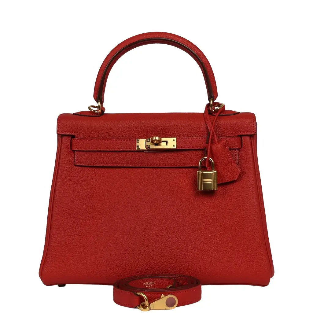 Pre-owned Hermes Kelly Retourne 25 Vermillion Togo Gold Hardware Pre-owned Hermes Kelly Retourne 25 Vermillion Togo Gold Hardware