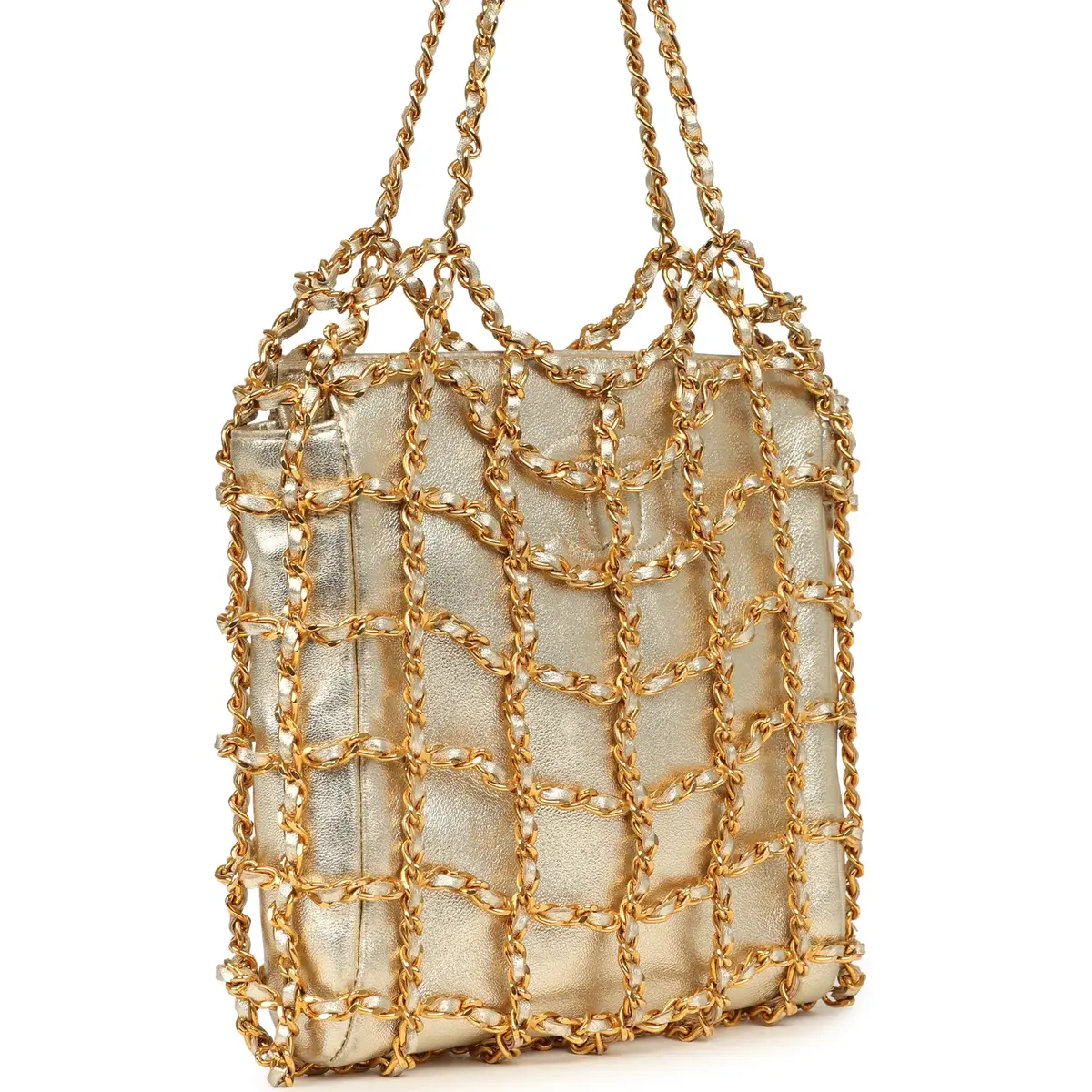 Chanel Vintage Chanel Caged Chain Bag Gold Metallic Lambskin Gold Hardware | Thumbnail 2