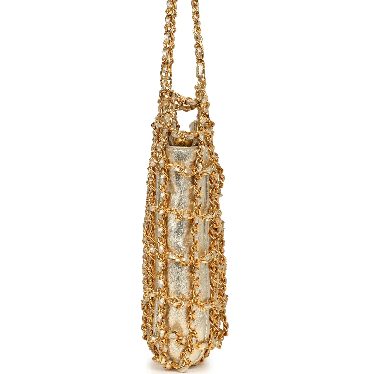Chanel Vintage Chanel Caged Chain Bag Gold Metallic Lambskin Gold Hardware | Thumbnail 3