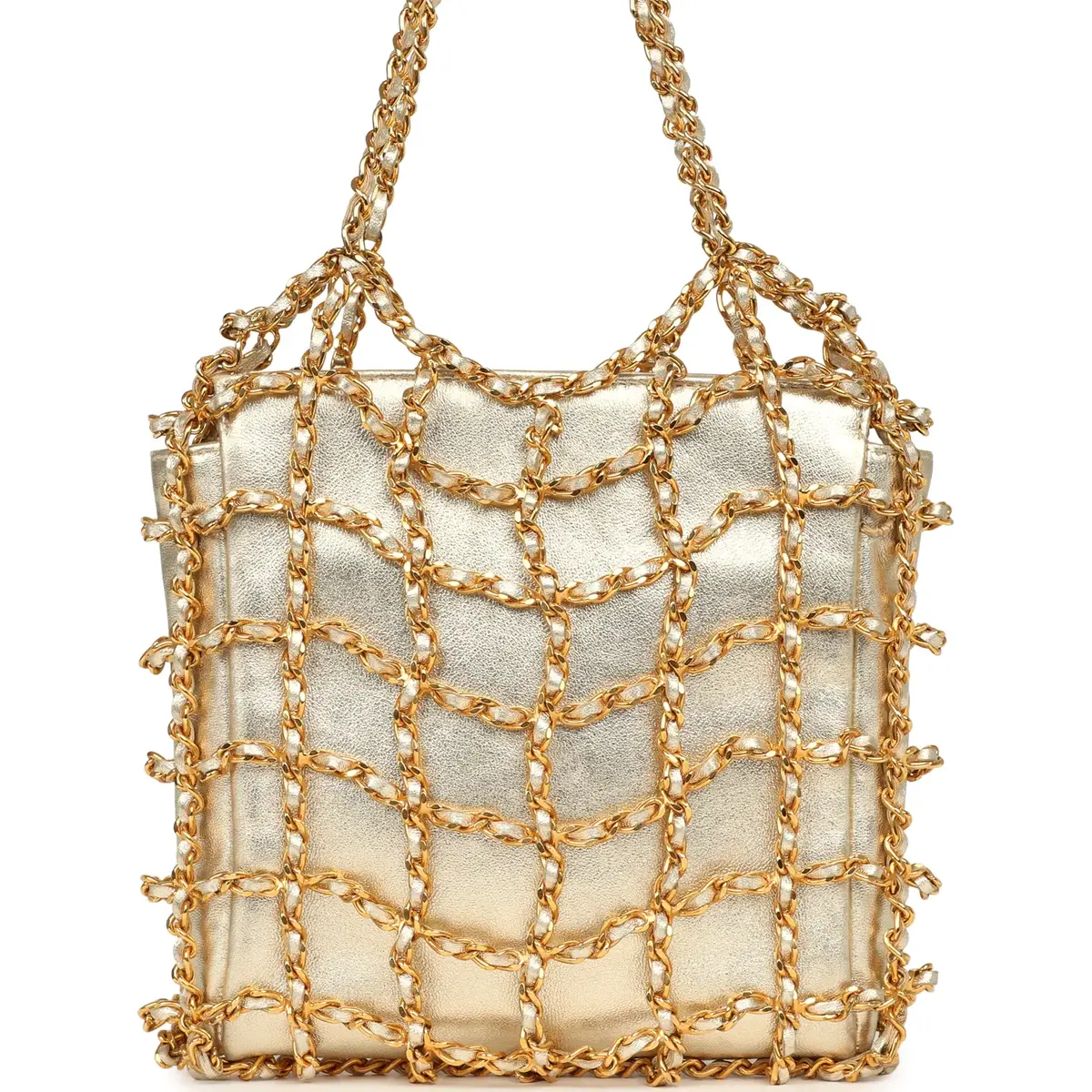 Chanel Vintage Chanel Caged Chain Bag Gold Metallic Lambskin Gold Hardware | Thumbnail 4
