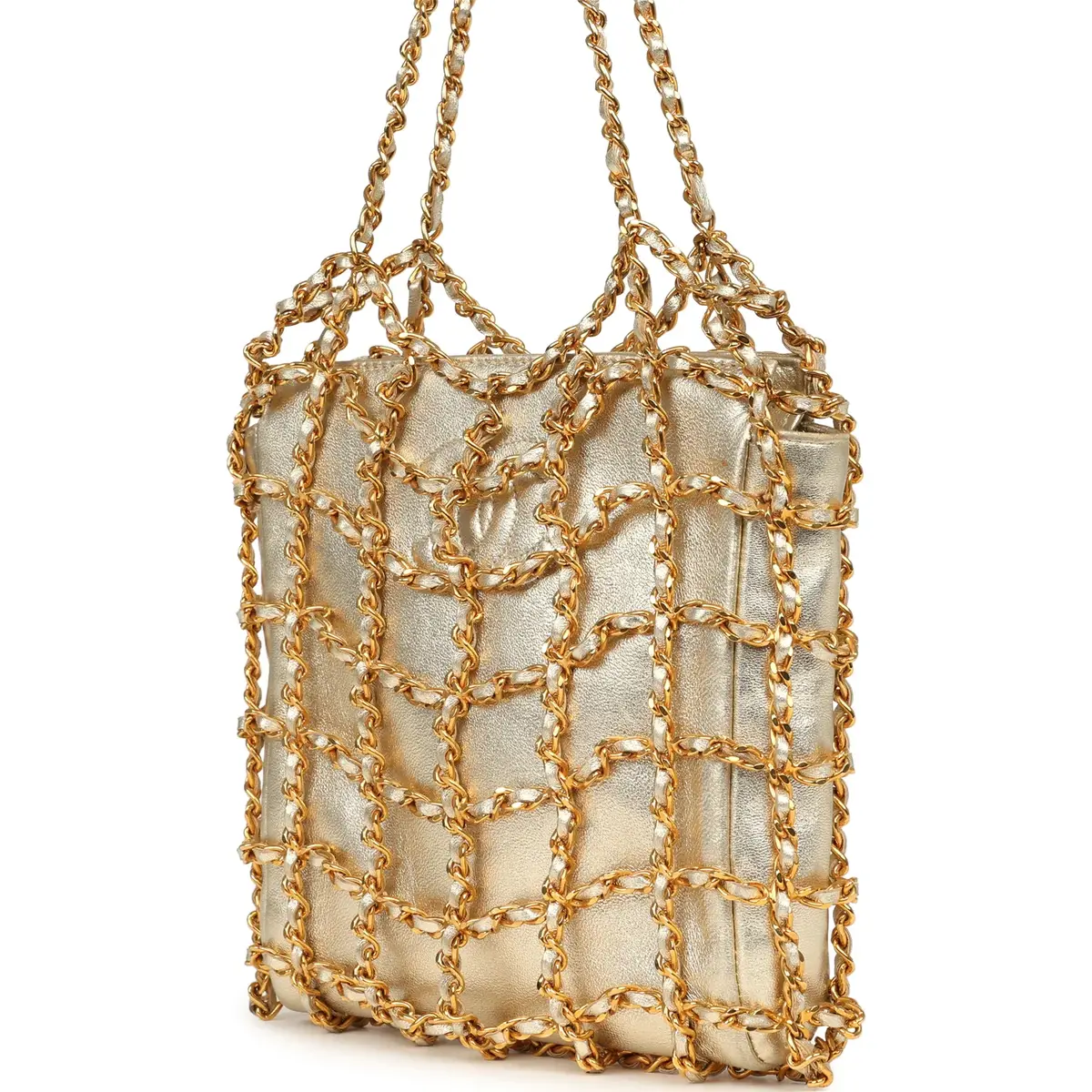 Chanel Vintage Chanel Caged Chain Bag Gold Metallic Lambskin Gold Hardware | Thumbnail 5