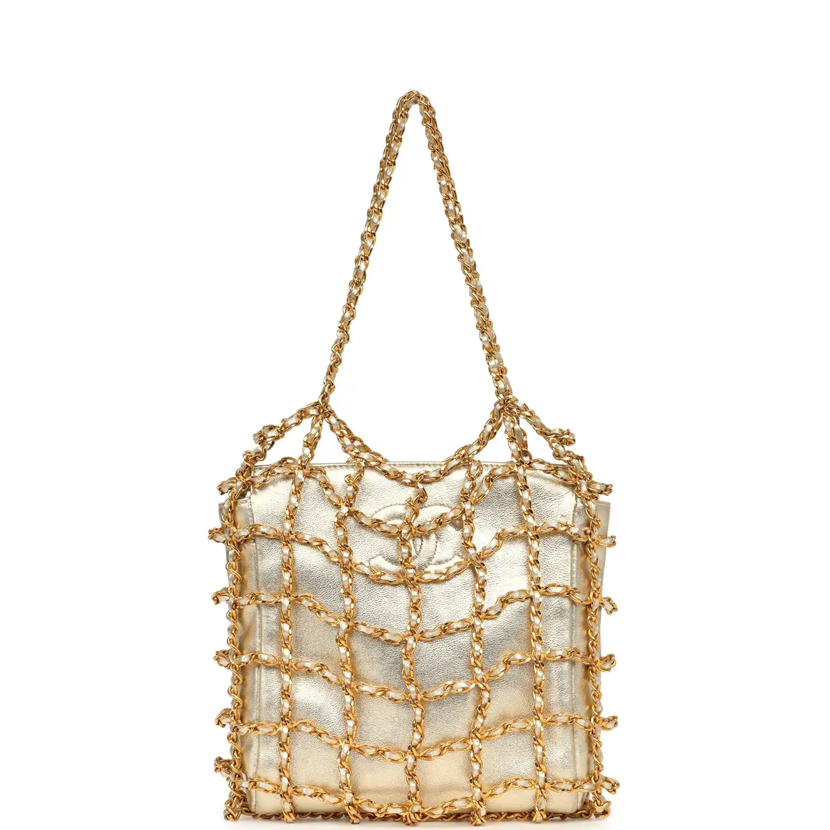 Chanel Vintage Chanel Caged Chain Bag Gold Metallic Lambskin Gold Hardware | Thumbnail 7