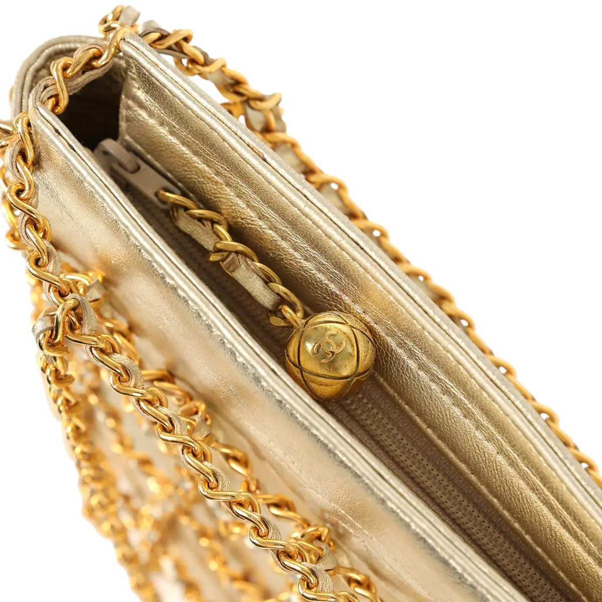 Chanel Vintage Chanel Caged Chain Bag Gold Metallic Lambskin Gold Hardware | Thumbnail 8