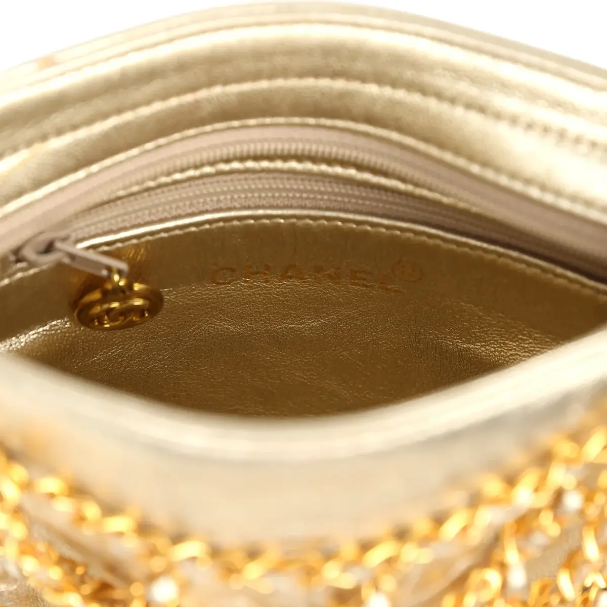 Chanel Vintage Chanel Caged Chain Bag Gold Metallic Lambskin Gold Hardware | Thumbnail 10