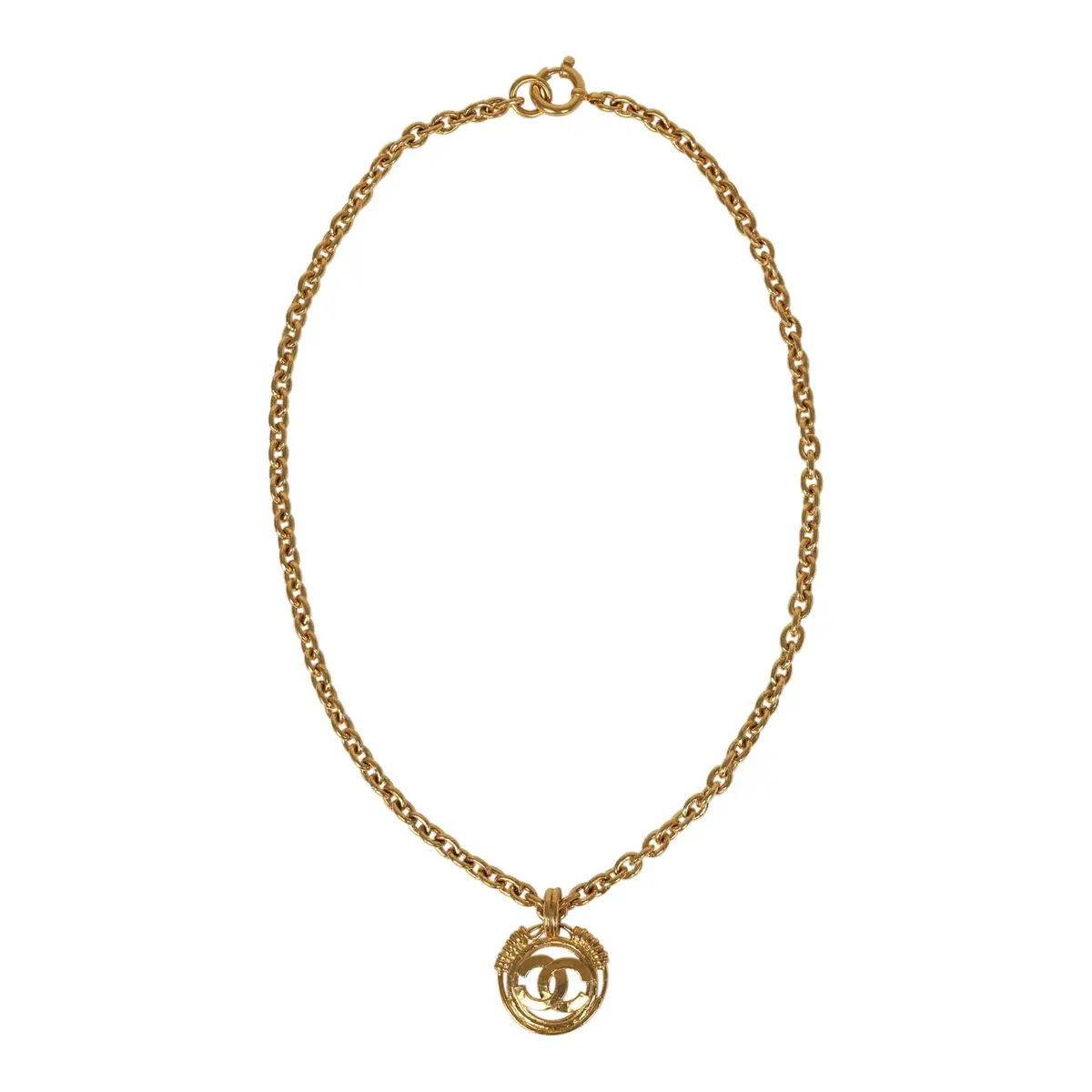 Chanel Vintage Chanel CC Medallion Chunky Chain Pendant Necklace Gold Plated Hardware | Thumbnail 2