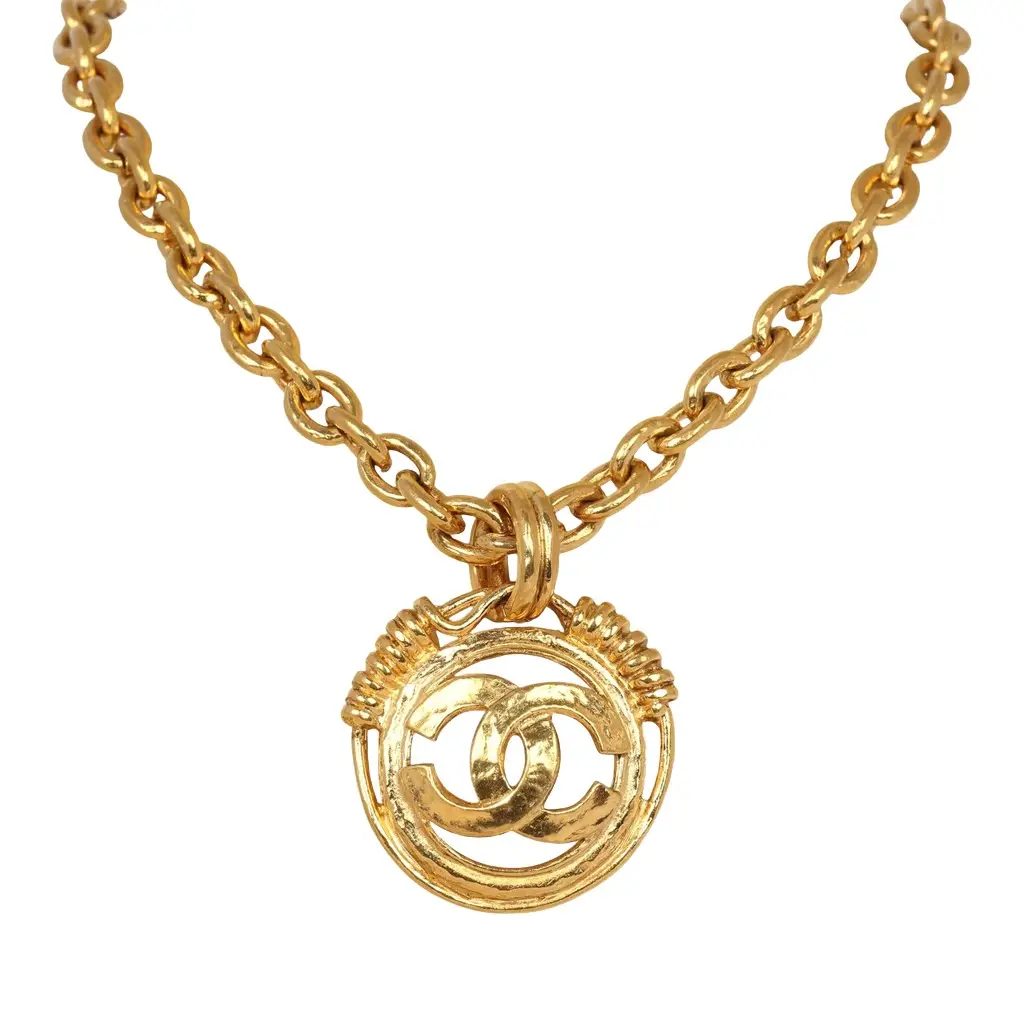 Vintage Chanel CC Medallion Chunky Chain Pendant Necklace Gold Plated Hardware