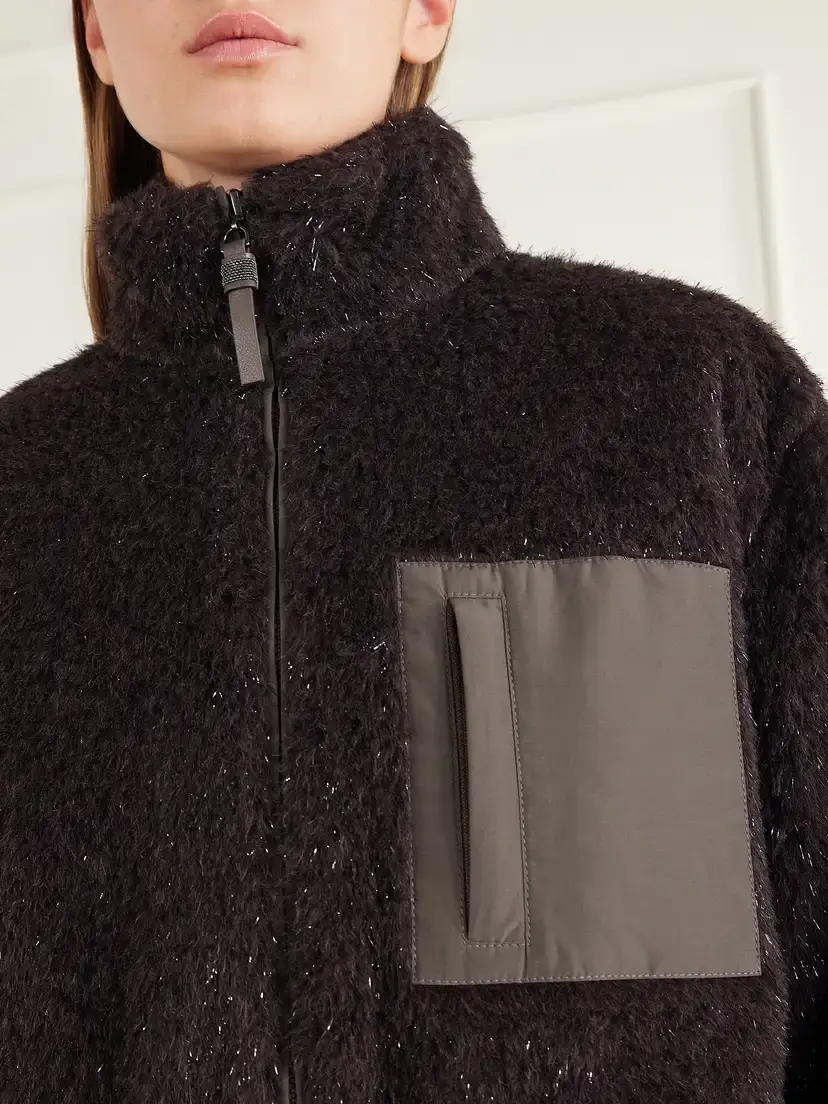 Brunello Cucinelli Bead-embellished Cropped Padded Leather And Shell-trimmed Plush Jacket | Thumbnail 5 Brunello Cucinelli Bead-embellished Cropped Padded Leather And Shell-trimmed Plush Jacket | Thumbnail 5