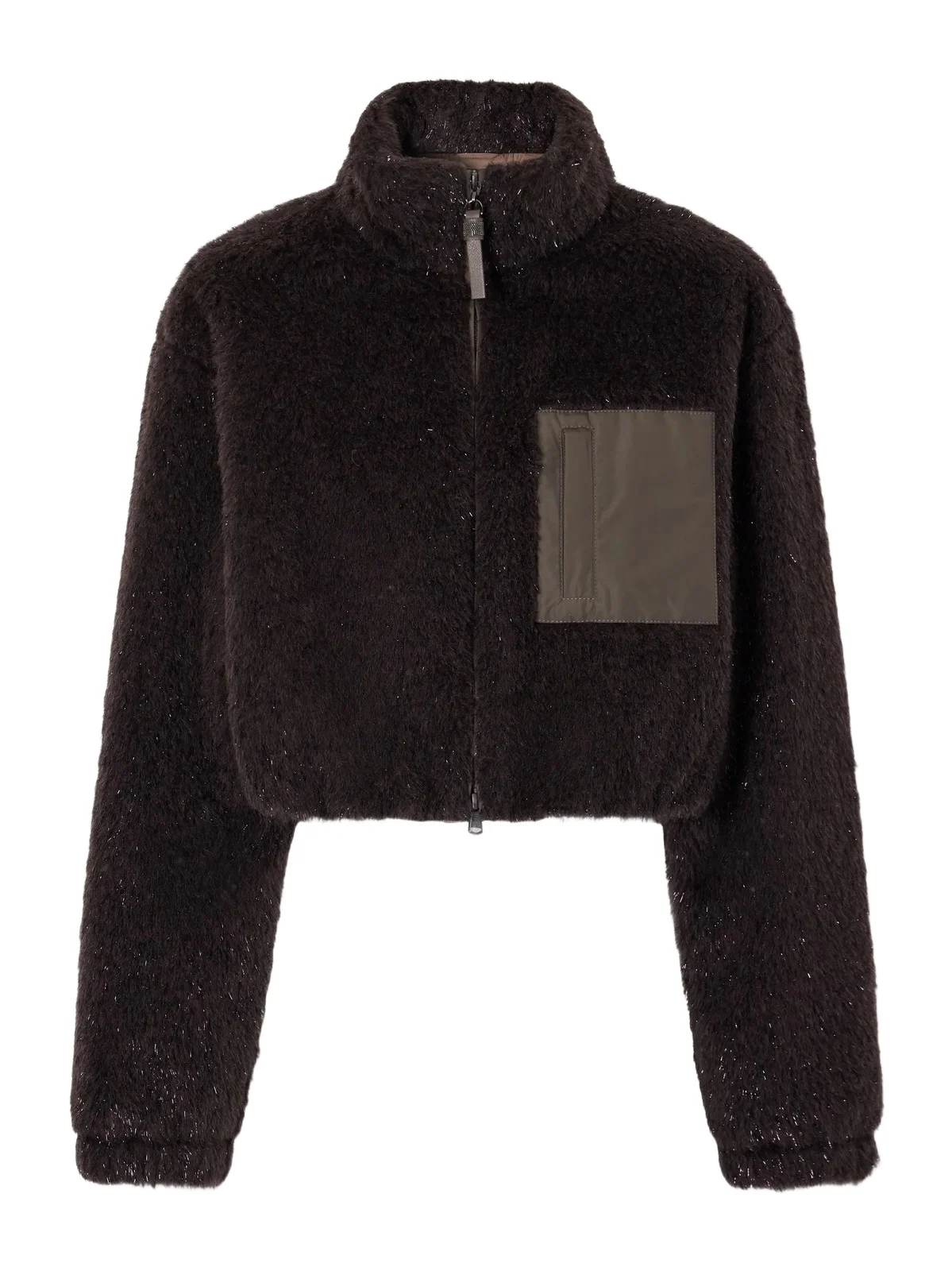 Bead-embellished Cropped Padded Leather And Shell-trimmed Plush Jacket