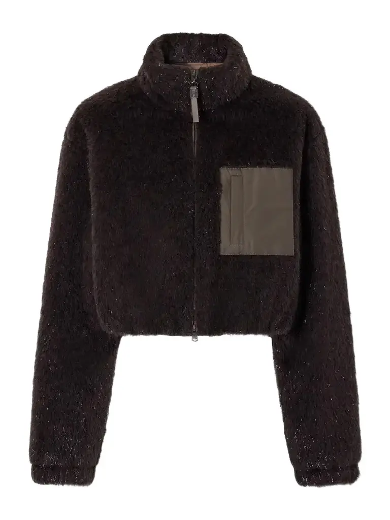 Brunello Cucinelli Bead-embellished Cropped Padded Leather And Shell-trimmed Plush Jacket