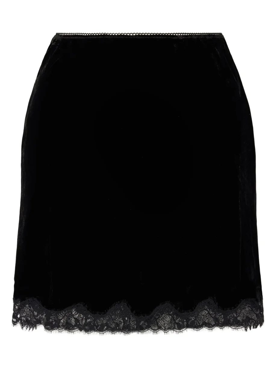 Kornelia Lace-trimmed Velvet Mini Skirt