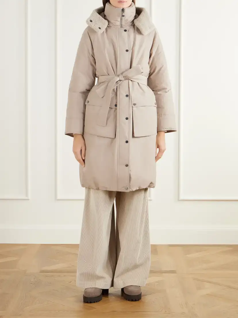 Brunello Cucinelli Hooded Belted Plush-trimmed Cotton-blend Shell Down Coat | Thumbnail 3 Brunello Cucinelli Hooded Belted Plush-trimmed Cotton-blend Shell Down Coat | Thumbnail 3