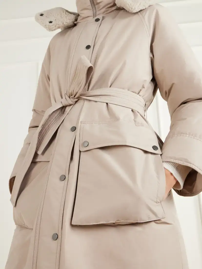 Brunello Cucinelli Hooded Belted Plush-trimmed Cotton-blend Shell Down Coat | Thumbnail 5 Brunello Cucinelli Hooded Belted Plush-trimmed Cotton-blend Shell Down Coat | Thumbnail 5