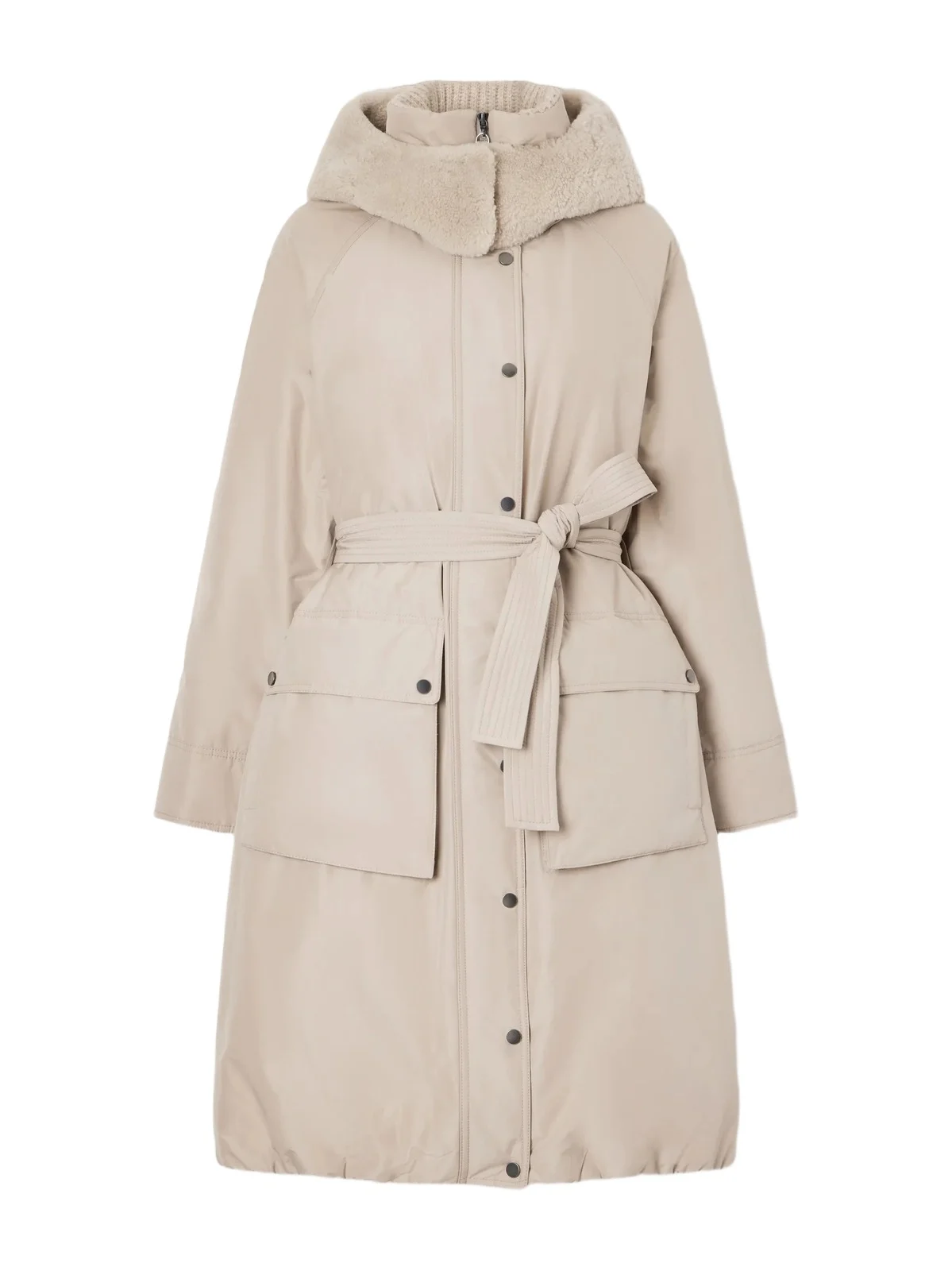 Brunello Cucinelli Hooded Belted Plush-trimmed Cotton-blend Shell Down Coat