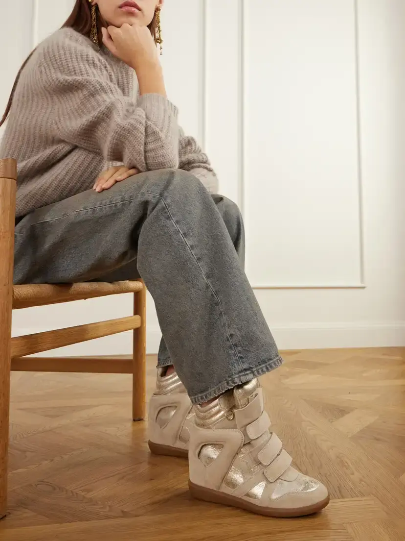 Isabel Marant Bekett Paneled Metallic Leather And Suede Wedge Sneakers | Thumbnail 2 Isabel Marant Bekett Paneled Metallic Leather And Suede Wedge Sneakers | Thumbnail 2