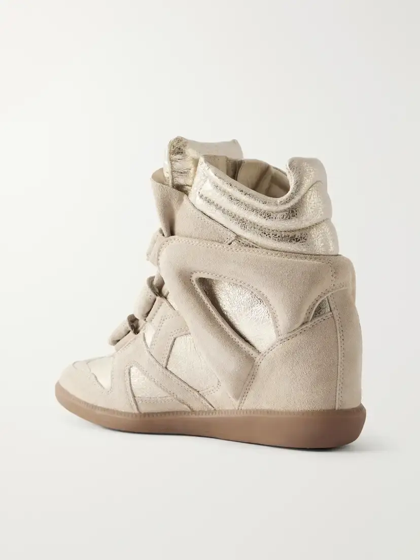 Isabel Marant Bekett Paneled Metallic Leather And Suede Wedge Sneakers | Thumbnail 3 Isabel Marant Bekett Paneled Metallic Leather And Suede Wedge Sneakers | Thumbnail 3