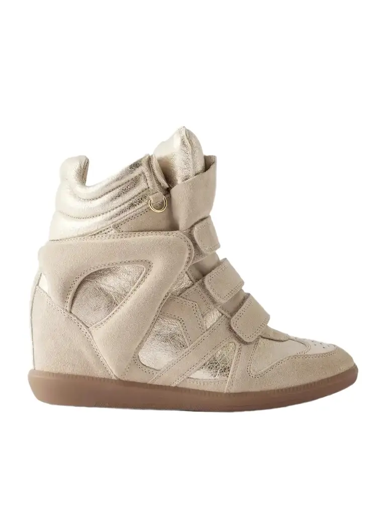 Isabel Marant Bekett Paneled Metallic Leather And Suede Wedge Sneakers