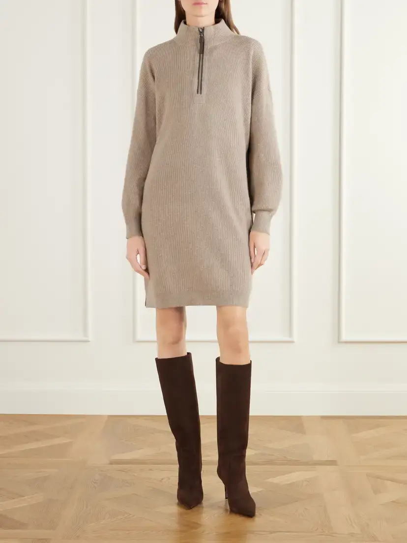 Brunello Cucinelli Bead-embellished Ribbed Wool Cashmere And Silk-blend Knitted Mini Dress | Thumbnail 3 Brunello Cucinelli Bead-embellished Ribbed Wool Cashmere And Silk-blend Knitted Mini Dress | Thumbnail 3