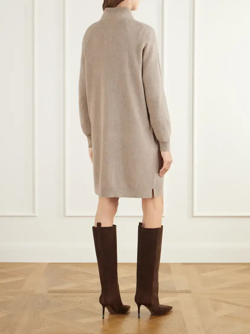 Brunello Cucinelli Bead-embellished Ribbed Wool Cashmere And Silk-blend Knitted Mini Dress | Thumbnail 4 Brunello Cucinelli Bead-embellished Ribbed Wool Cashmere And Silk-blend Knitted Mini Dress | Thumbnail 4