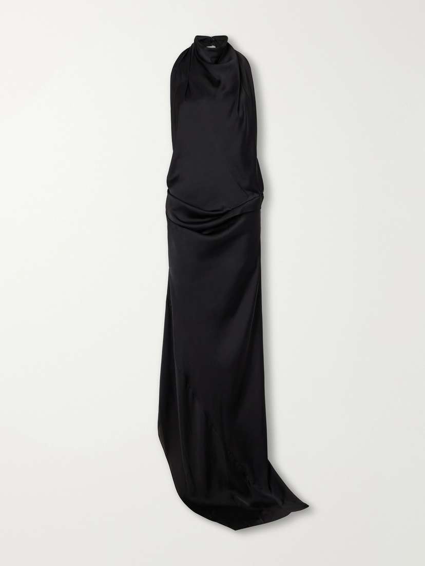 AARON ESH Open-back Gathered Silk-satin Halterneck Maxi Dress