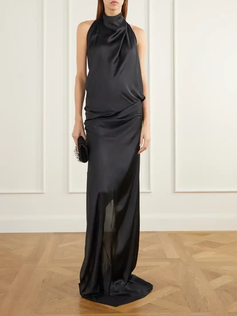 AARON ESH Open-back Gathered Silk-satin Halterneck Maxi Dress | Thumbnail 2 AARON ESH Open-back Gathered Silk-satin Halterneck Maxi Dress | Thumbnail 2