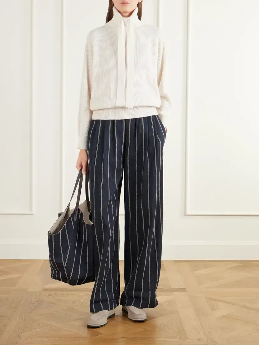 Brunello Cucinelli Reversible Monili-embellished Pinstriped Leather-trimmed Denim And Suede Tote - Blue | Thumbnail 3 Brunello Cucinelli Reversible Monili-embellished Pinstriped Leather-trimmed Denim And Suede Tote - Blue | Thumbnail 3