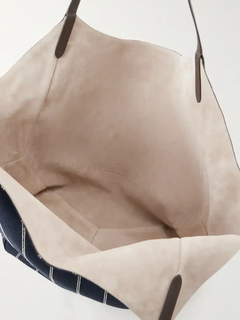 Brunello Cucinelli Reversible Monili-embellished Pinstriped Leather-trimmed Denim And Suede Tote - Blue | Thumbnail 6 Brunello Cucinelli Reversible Monili-embellished Pinstriped Leather-trimmed Denim And Suede Tote - Blue | Thumbnail 6