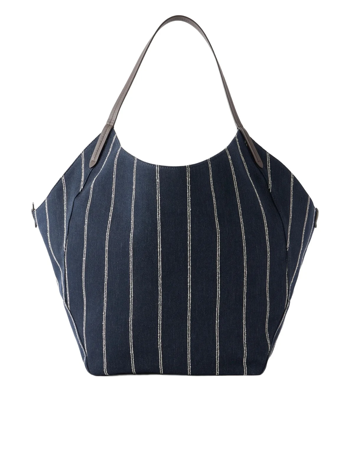 Brunello Cucinelli Reversible Monili-embellished Pinstriped Leather-trimmed Denim And Suede Tote - Blue