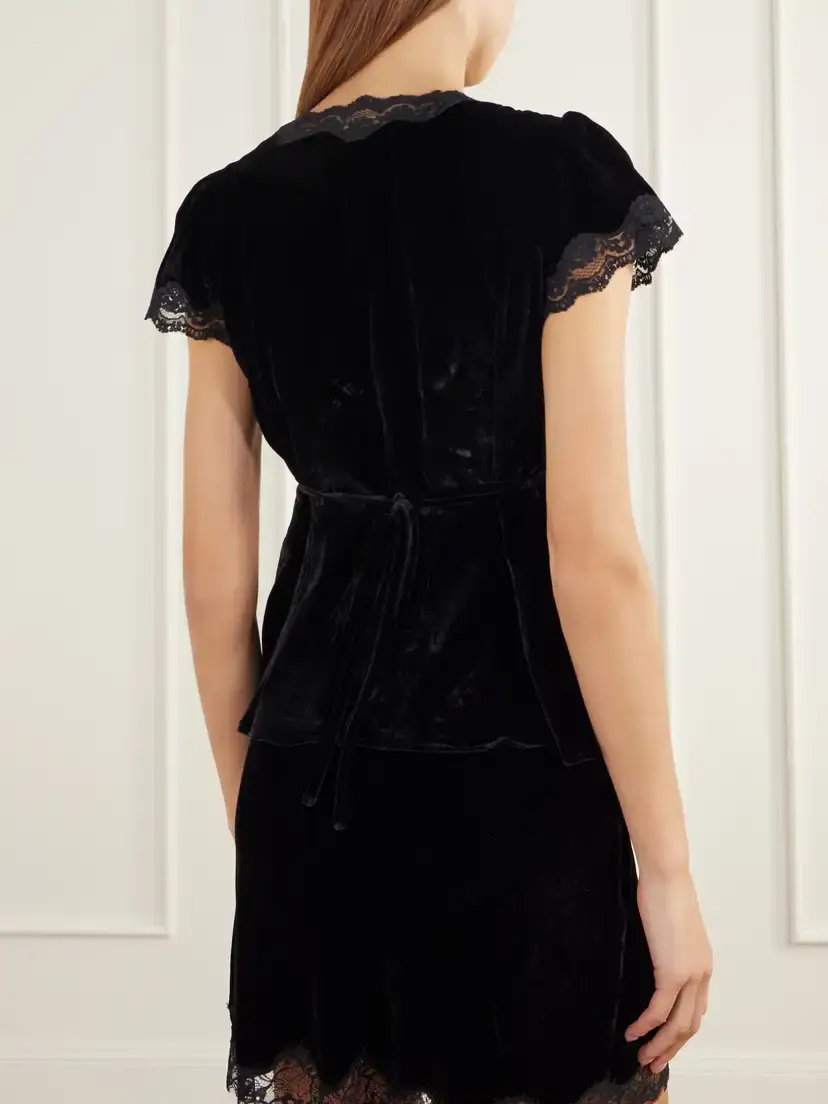 Rixo Karia Floral-appliquéd Gathered Lace-trimmed Velvet Blouse | Thumbnail 3 Rixo Karia Floral-appliquéd Gathered Lace-trimmed Velvet Blouse | Thumbnail 3