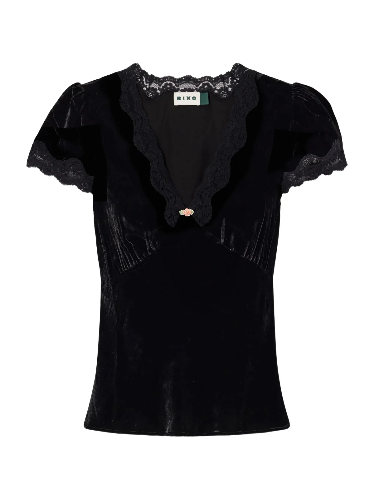 Karia Floral-appliquéd Gathered Lace-trimmed Velvet Blouse Karia Floral-appliquéd Gathered Lace-trimmed Velvet Blouse