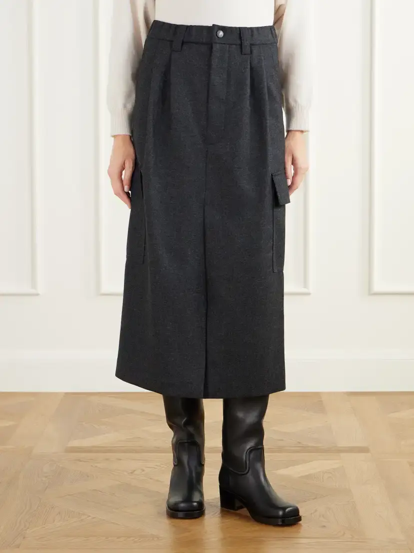 Brunello Cucinelli Pleated Wool And Cashmere-blend Twill Midi Skirt | Thumbnail 3 Brunello Cucinelli Pleated Wool And Cashmere-blend Twill Midi Skirt | Thumbnail 3