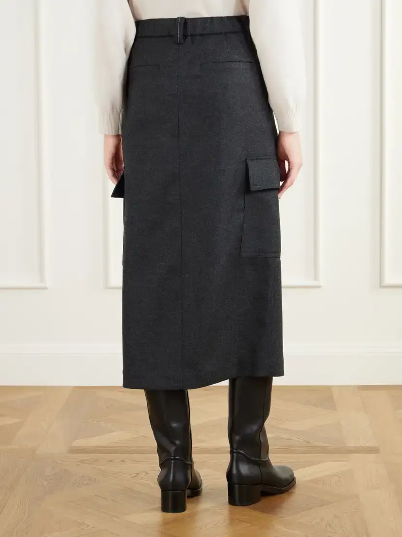 Brunello Cucinelli Pleated Wool And Cashmere-blend Twill Midi Skirt | Thumbnail 4 Brunello Cucinelli Pleated Wool And Cashmere-blend Twill Midi Skirt | Thumbnail 4
