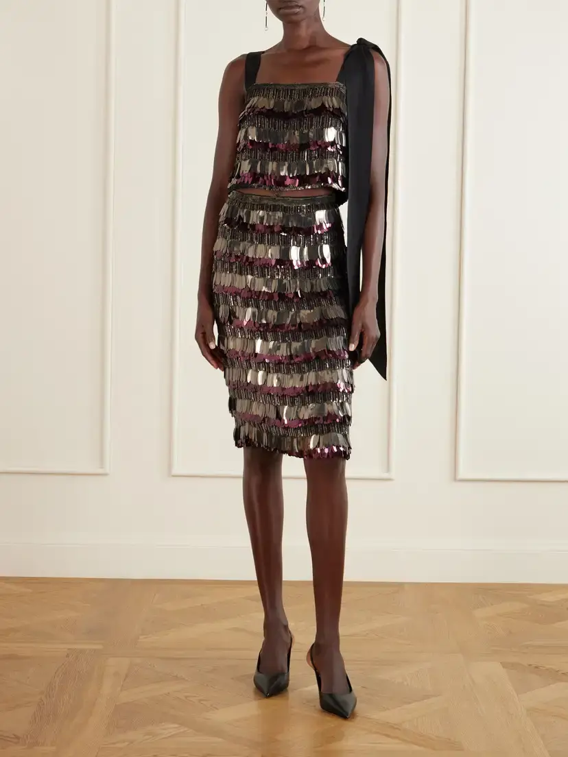 Carolina Herrera Embellished Silk Double Georgette Cropped Top | Thumbnail 2