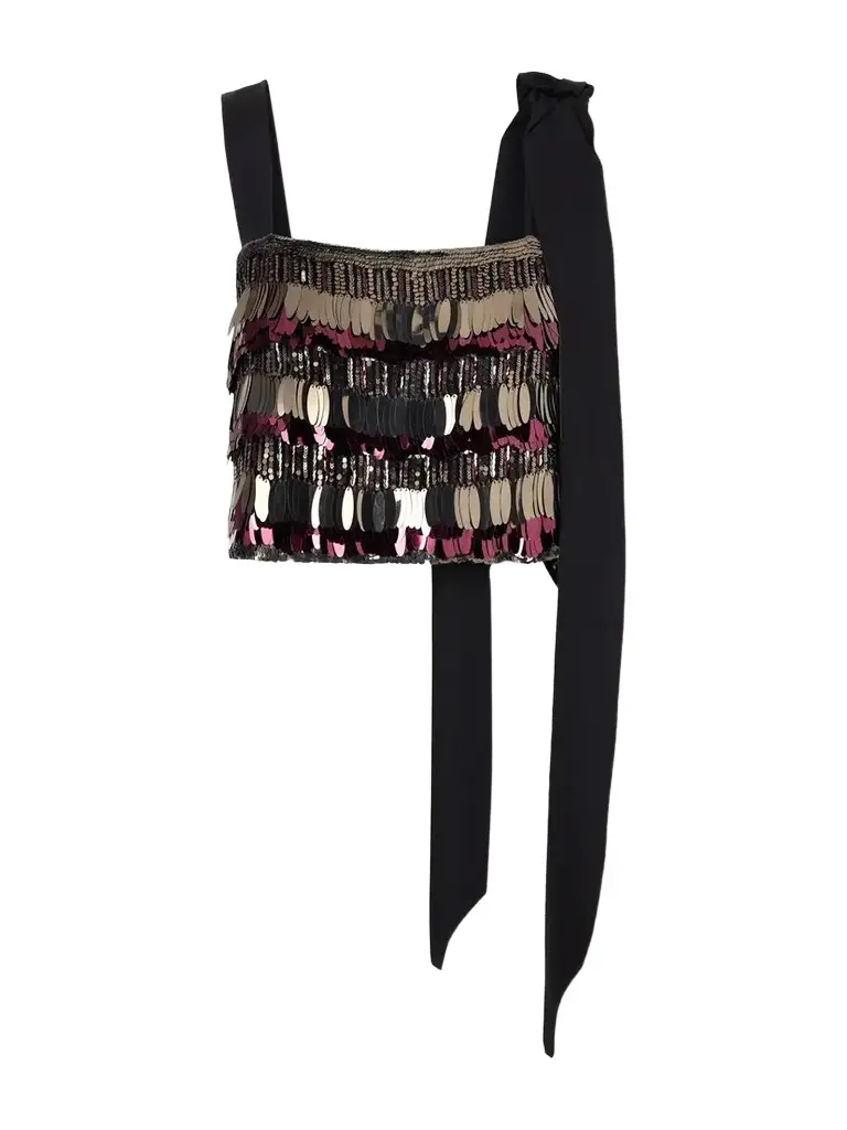 Embellished Silk Double Georgette Cropped Top