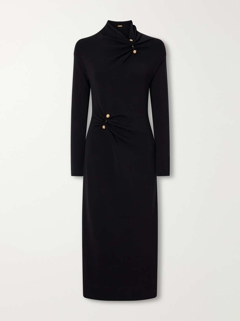 Vera Embellished Gathered Jersey Midi Dress