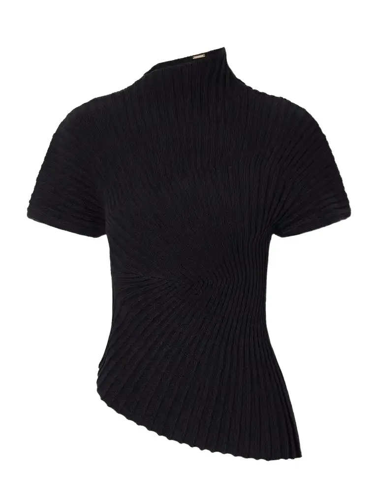 Cult Gaia Annemie Asymmetric Rib-knitted Cotton Top