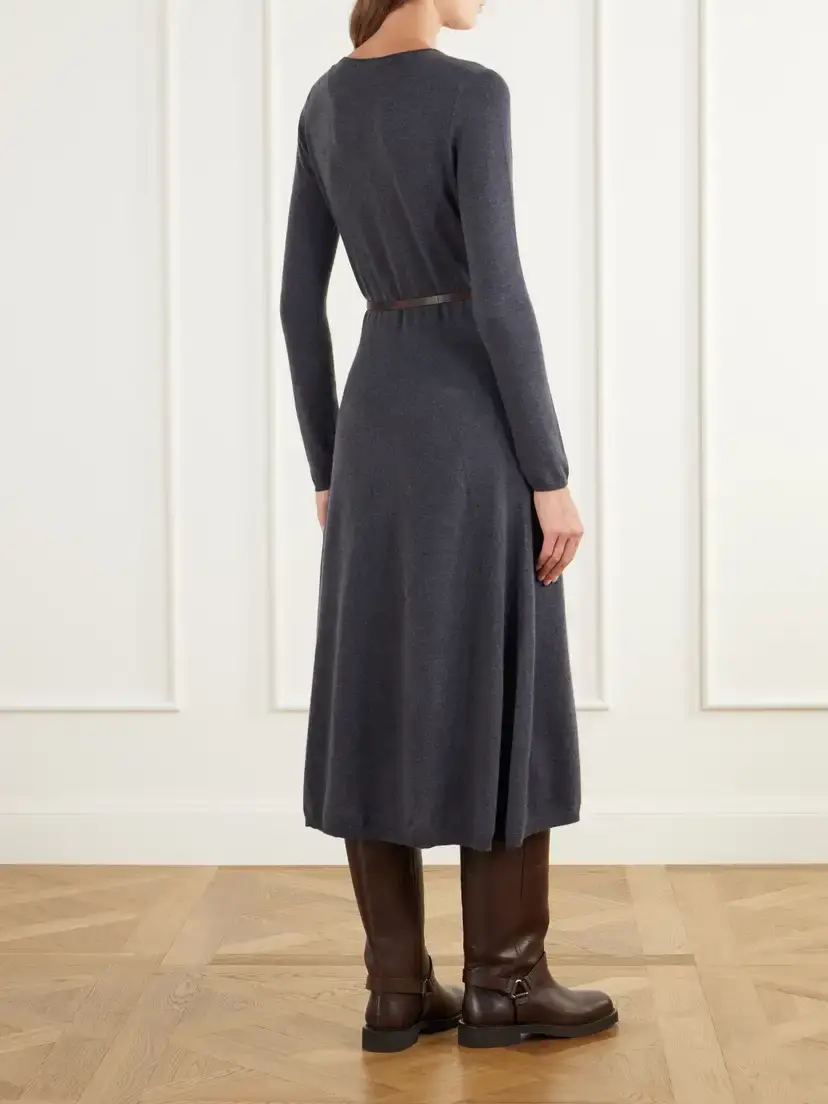 Brunello Cucinelli Belted Bead-embellished Cashmere Knitted Midi Dress | Thumbnail 3 Brunello Cucinelli Belted Bead-embellished Cashmere Knitted Midi Dress | Thumbnail 3