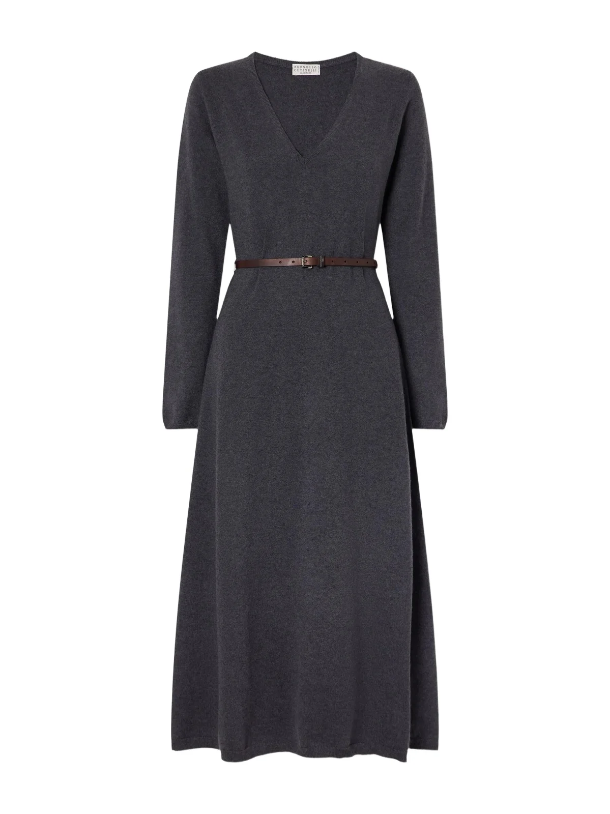 Brunello Cucinelli Belted Bead-embellished Cashmere Knitted Midi Dress