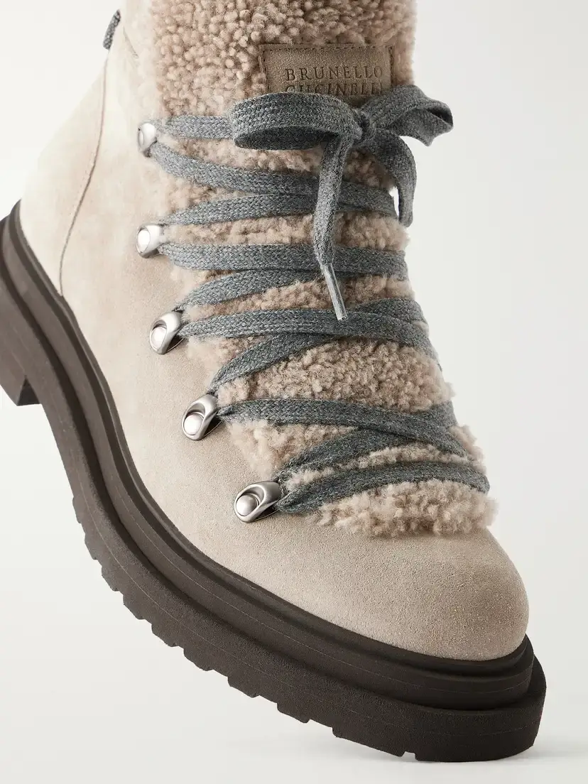 Brunello Cucinelli Bead-embellished Shearling-trimmed Suede Ankle Boots | Thumbnail 5 Brunello Cucinelli Bead-embellished Shearling-trimmed Suede Ankle Boots | Thumbnail 5