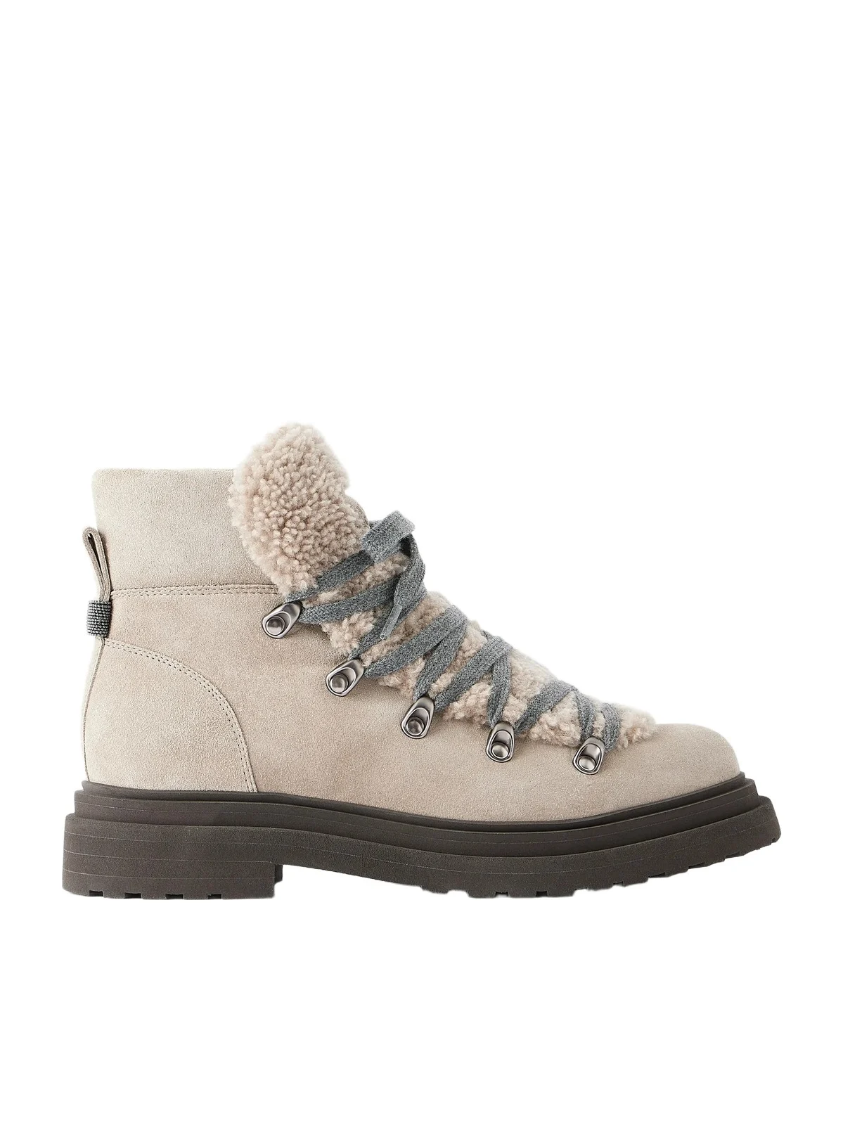 Brunello Cucinelli Bead-embellished Shearling-trimmed Suede Ankle Boots