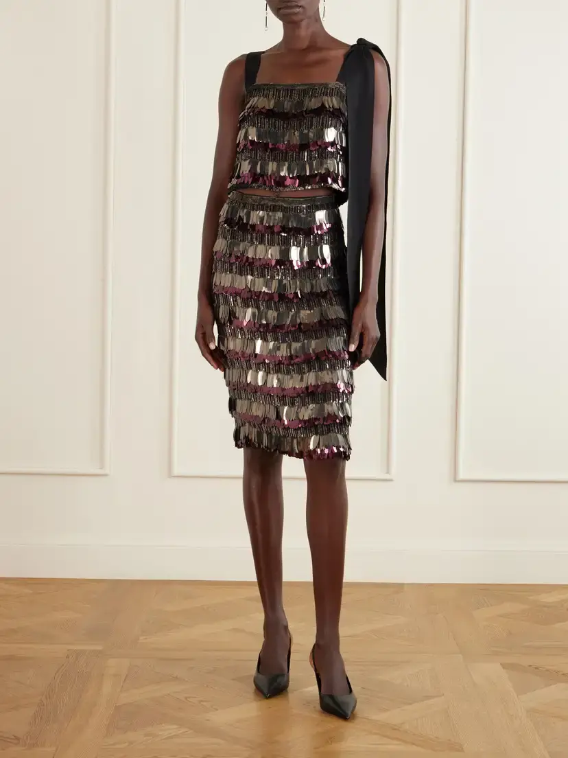 Carolina Herrera Embellished Silk Double Georgette Midi Skirt | Thumbnail 2