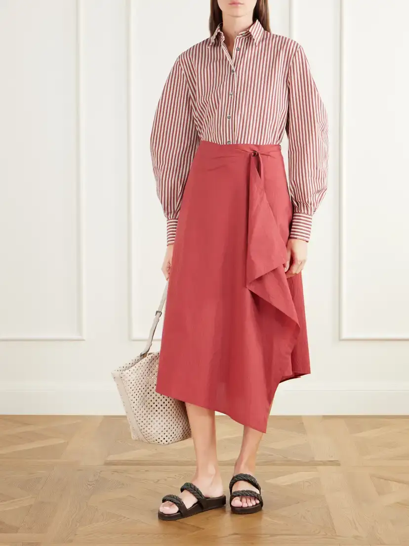 Brunello Cucinelli Wrap-effect Ruffled Asymmetric Cotton-blend Poplin Midi Skirt | Thumbnail 2 Brunello Cucinelli Wrap-effect Ruffled Asymmetric Cotton-blend Poplin Midi Skirt | Thumbnail 2