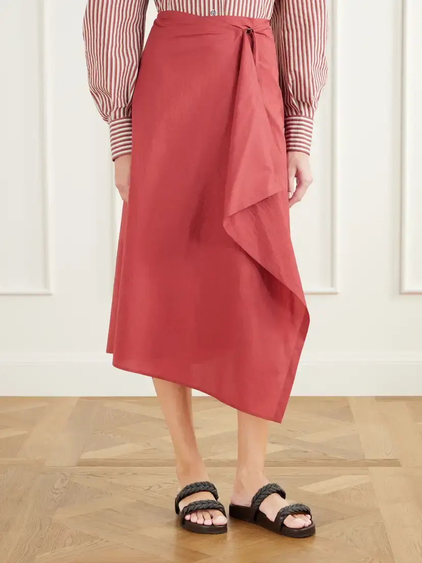 Brunello Cucinelli Wrap-effect Ruffled Asymmetric Cotton-blend Poplin Midi Skirt | Thumbnail 3 Brunello Cucinelli Wrap-effect Ruffled Asymmetric Cotton-blend Poplin Midi Skirt | Thumbnail 3
